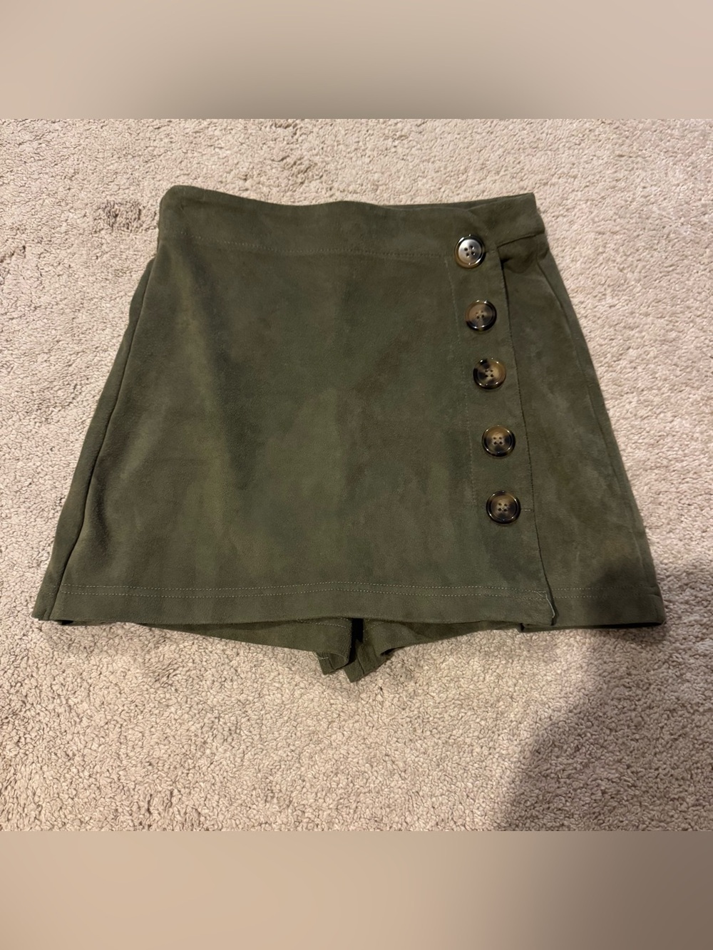 Olive Green Button-Front Skort